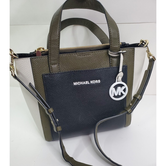 Michael Kors Handbags - Michael Kors Gemma Small Tri-Color Green Black White Leather Crossbody Bag Purse